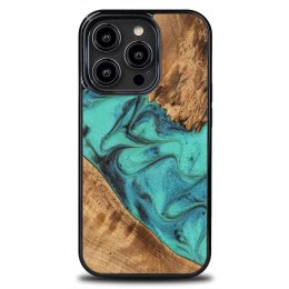 Etui z drewna i żywicy na iPhone 14 Pro Bewood Unique Turquoise - turkusowo-czarne