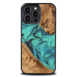 Etui z drewna i żywicy na iPhone 14 Pro Max Bewood Unique Turquoise - turkusowo-czarne
