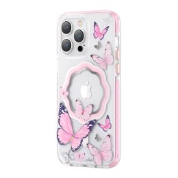 Kingxbar Butterfly Series magnetyczne etui iPhone 14 Plus MagSafe etui z motylami różowe