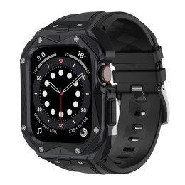 Kingxbar CYF140 2w1 pancerne etui Apple Watch 9, 8, 7 (45 mm) ze stali nierdzewnej z paskiem czarne