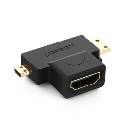 [PO ZWROCIE] Ugreen przejściówka adapter ze złącza HDMI Typ A (żeński) na mini HDMI (męski) / micro HDMI (męski) czarny (20144)