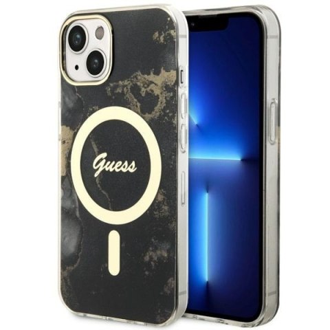 Guess nakładka do iPhone 14 Plus 6,7" GUHMP14MHTMRSK czarna hard case Golden Marble MagSafe