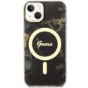 Guess nakładka do iPhone 14 Plus 6,7" GUHMP14MHTMRSK czarna hard case Golden Marble MagSafe