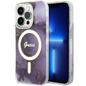 Guess nakładka do iPhone 14 Pro 6,1" GUHMP14LHTMRSU purpurowa hard case Golden Marble MagSafe