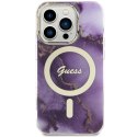 Guess nakładka do iPhone 14 Pro 6,1" GUHMP14LHTMRSU purpurowa hard case Golden Marble MagSafe