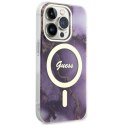 Guess nakładka do iPhone 14 Pro 6,1" GUHMP14LHTMRSU purpurowa hard case Golden Marble MagSafe