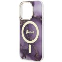 Guess nakładka do iPhone 14 Pro 6,1" GUHMP14LHTMRSU purpurowa hard case Golden Marble MagSafe