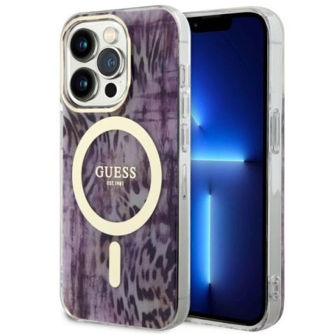 Guess nakładka do iPhone 14 Pro Max 6,7" GUHMP14XHLEOPWP różowa hard case Leopard MagSafe