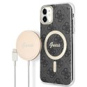 Guess zestaw nakładka + ładowarka do iPhone 11 6,1" GUBPN61H4EACSK czarny hard case 4G Print MagSafe