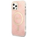 Guess zestaw nakładka + ładowarka do iPhone 12 / 12 Pro 6,1" GUBPP12MH4EACSP różowy hard case 4G Print MagSafe