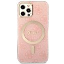 Guess zestaw nakładka + ładowarka do iPhone 12 / 12 Pro 6,1" GUBPP12MH4EACSP różowy hard case 4G Print MagSafe