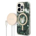 Guess zestaw nakładka + ładowarka do iPhone 14 Pro 6,1" GUBPP14LHJEACSA zielony hard case Jungle MagSafe