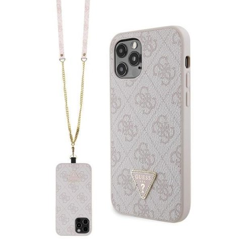 Guess nakładka do iPhone 12 / 12 Pro 6,1" GUHCP12MP4TDSCPP różowa HC PU Leather Metal Logo Strass Crossbody