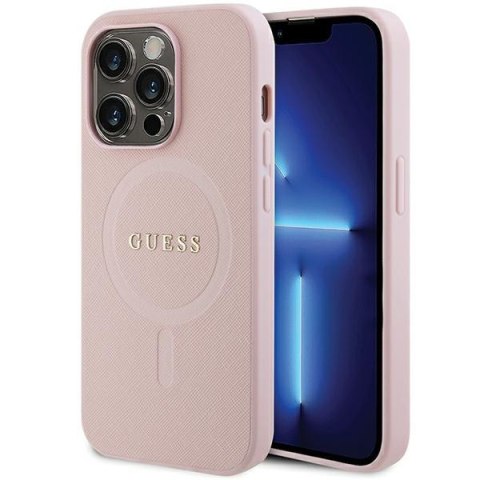 Guess nakładka do iPhone 13 Pro 6,1" GUHMP13LPSAHMCP różowa Saffiano Magsafe