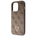 Guess nakładka do iPhone 14 Pro 6,1" GUHCP14LP4TDSCPW brązowa HC PU Leather Metal Logo Strass Crossbody