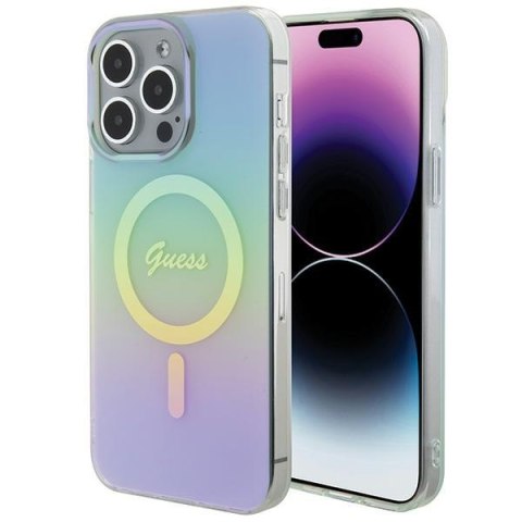 Guess nakładka do iPhone 15 Pro 6,1" GUHMP15LHITSQ turkusowa HC IML Magsafe Iridescent