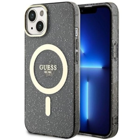 Guess nakładka do iPhone 14 6,1" GUHMP14SHCMCGK czarna hardcase Magsafe IML Glitter Gold