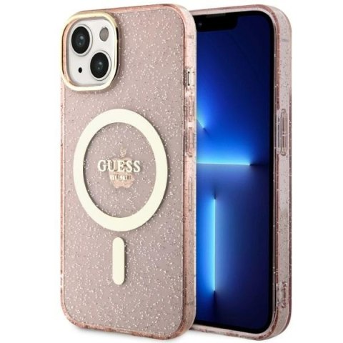 Guess nakładka do iPhone 14 6,1" GUHMP14SHCMCGP różowa hardcase Magsafe IML Glitter Gold