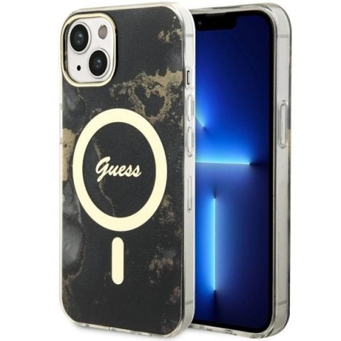 Guess nakładka do iPhone 14 6,1" GUHMP14SHTMRSK czarna hardcase Magsafe IML Golden Marble