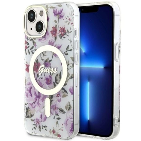 Guess nakładka do iPhone 14 Plus 6,7" GUHMP14MHCFWST transparentna hardcase Magsafe IML Flower