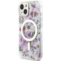 Guess nakładka do iPhone 14 Plus 6,7" GUHMP14MHCFWST transparentna hardcase Magsafe IML Flower