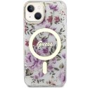 Guess nakładka do iPhone 14 Plus 6,7" GUHMP14MHCFWST transparentna hardcase Magsafe IML Flower