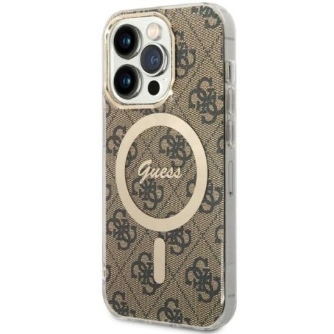 Guess nakładka do iPhone 14 Pro 6,1" GUHMP14LH4STW brązowa hardcase Magsafe IML 4G