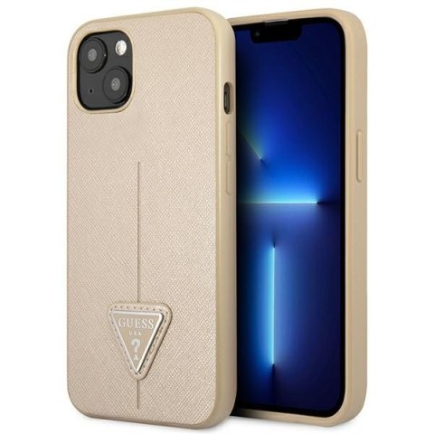 Guess nakładka do iPhone 14 Plus 6,7" GUHCP14MPSATLE beżowa hardcase Saffiano Triangle Logo