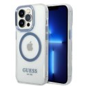 Guess nakładka do iPhone 14 Pro 6,1" GUHMP14LHTRMB niebieska hardcase Metal Outline Magsafe