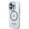 Guess nakładka do iPhone 14 Pro 6,1" GUHMP14LHTRMB niebieska hardcase Metal Outline Magsafe