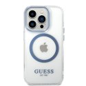 Guess nakładka do iPhone 14 Pro 6,1" GUHMP14LHTRMB niebieska hardcase Metal Outline Magsafe