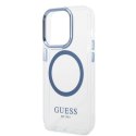 Guess nakładka do iPhone 14 Pro 6,1" GUHMP14LHTRMB niebieska hardcase Metal Outline Magsafe