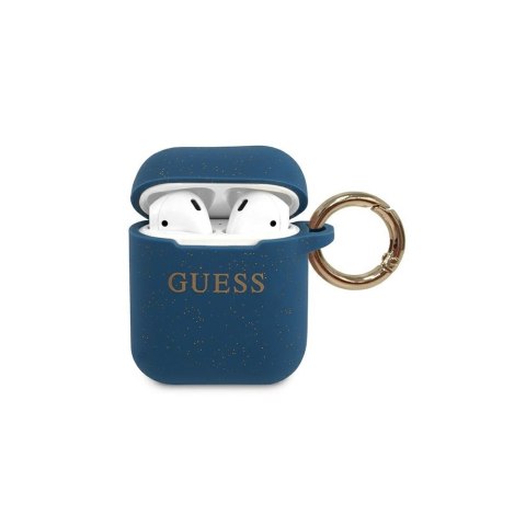 Guess etui do AirPods GUACCSILGLBL niebieskie Silicone Glitter