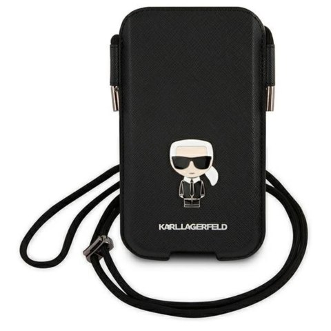 Karl Lagerfeld torebka na telefon 6,1" hardcase czarna KLHCP12MOPHKMK Saffiano Ikonik Karl`s