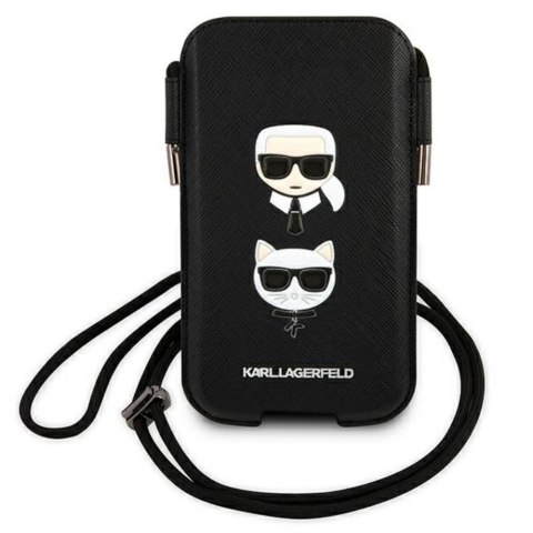 Karl Lagerfeld torebka na telefon 6,7" hardcase czarna KLHCP12LOPHKCK Saffiano Ikonik Karl&Choupette Head