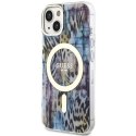 Guess nakładka do iPhone 14 6,1" GUHMP14SHLEOPWB niebieska hard case Leopard MagSafe