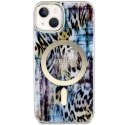 Guess nakładka do iPhone 14 6,1" GUHMP14SHLEOPWB niebieska hard case Leopard MagSafe