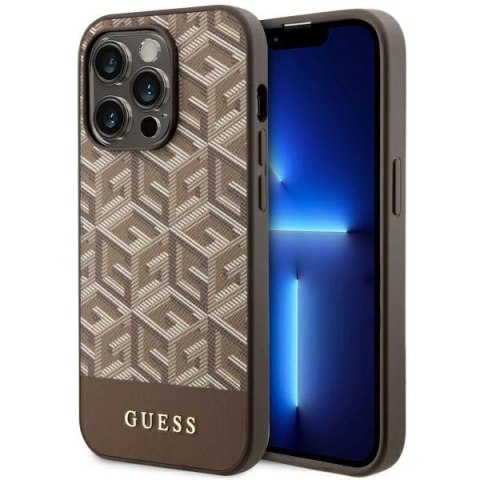 Guess nakładka do iPhone 14 Pro Max 6,7" GUHMP14XHGCFSEW brązowa hard case GCube Stripes MagSafe