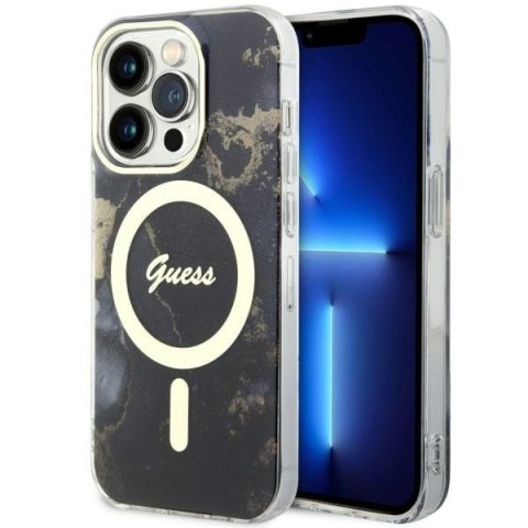 Guess nakładka do iPhone 14 Pro Max 6,7" GUHMP14XHTMRSK czarna hard case Golden Marble MagSafe