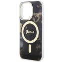 Guess nakładka do iPhone 14 Pro Max 6,7" GUHMP14XHTMRSK czarna hard case Golden Marble MagSafe