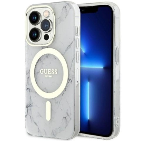 Guess nakładka do iPhone 14 Pro Max 6,7" GUHMP14XPCUMAH biała hard case Marble MagSafe