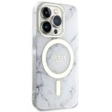 Guess nakładka do iPhone 14 Pro Max 6,7" GUHMP14XPCUMAH biała hard case Marble MagSafe