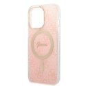 Guess zestaw nakładka + ładowarka do iPhone 13 Pro 6,1" GUBPP13LH4EACSP różowy hard case 4G Print MagSafe