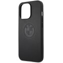 BMW nakładka do iPhone 13 Pro 6,1" BMHCP13LREELK czarna hard case Real Leather Embossed Logo