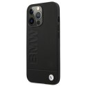 BMW nakładka do iPhone 13 Pro 6,1" BMHCP13LSLLBK czarna hard case Real Leather Hot Stamp And Metal Logo