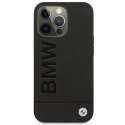 BMW nakładka do iPhone 13 Pro 6,1" BMHCP13LSLLBK czarna hard case Real Leather Hot Stamp And Metal Logo