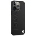 BMW nakładka do iPhone 13 Pro 6,1" BMHCP13LSLLBK czarna hard case Real Leather Hot Stamp And Metal Logo