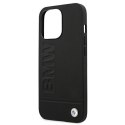 BMW nakładka do iPhone 13 Pro 6,1" BMHCP13LSLLBK czarna hard case Real Leather Hot Stamp And Metal Logo