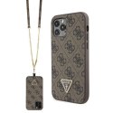 Guess nakładka do iPhone 12 / 12 Pro 6,1" GUHCP12MP4TDSCPW brązowa HC PU Leather Metal Logo Strass Crossbody