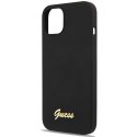 Guess nakładka do iPhone 13 6,1" GUHCP13MLSLMGBK czarna hard case Liquid Silicone Script Gold Metal Logo